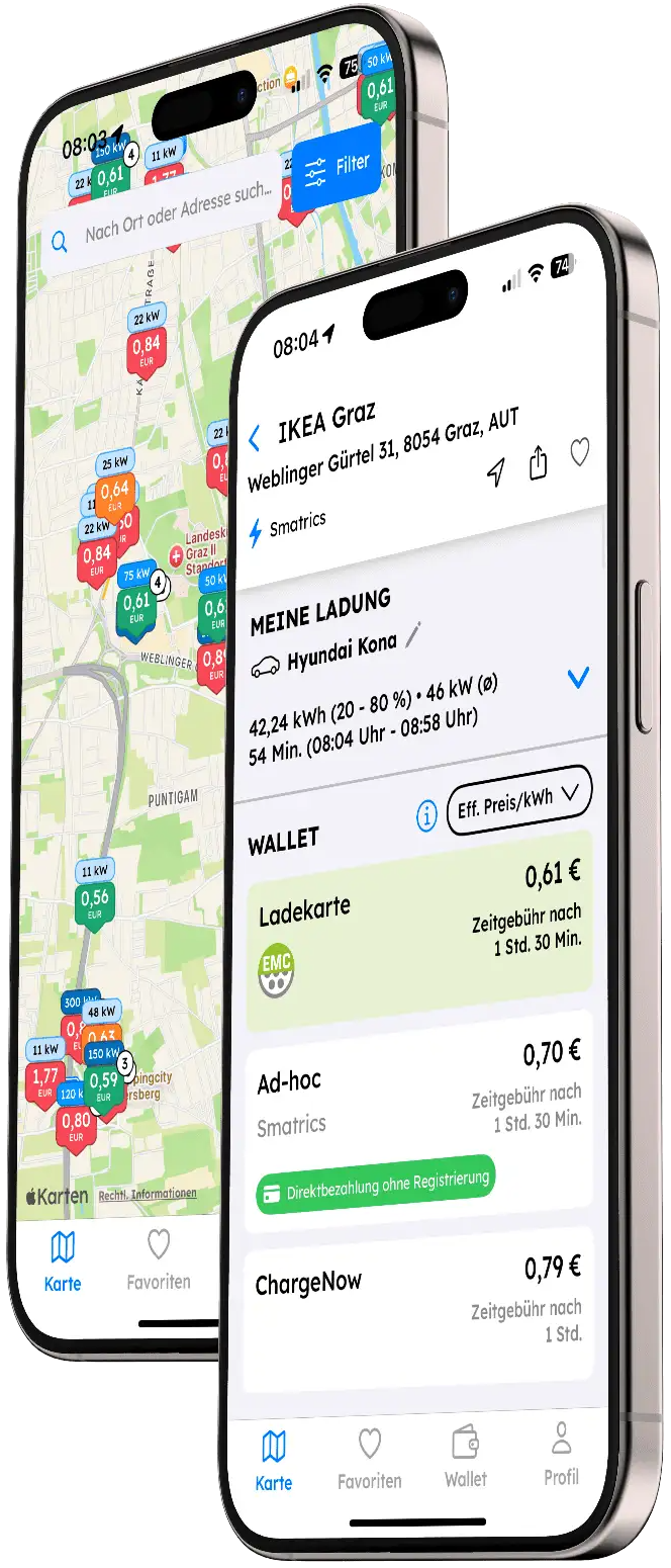 Vorschau der Chargeprice-App auf einem Smartphone