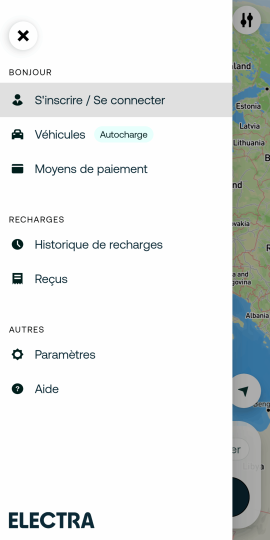 Dans le menu, cliquez sur "S'inscrire / Se connecter"