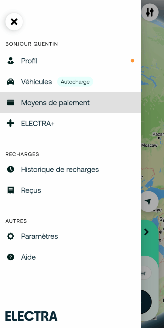 Retournez au menu et cliquez sur "Moyens de paiement"