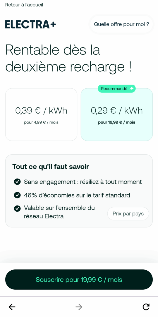 Cliquez sur "Souscrire pour 19,99€ / mois"
