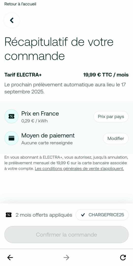 Le code promo est ajouté, cliquez sur "Confirmer la commande"